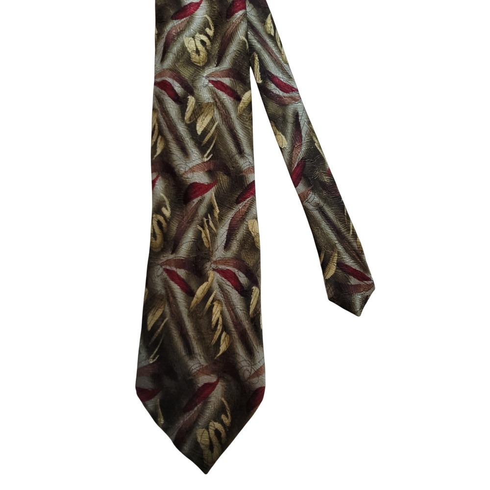J. Garcia Silk Tie Mens OS Olive Green Lunch Collection Seventeen Abstract 1996